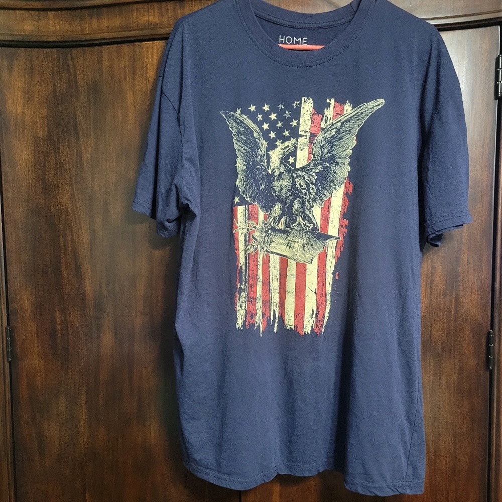 Patriotic US Flag And American Eagle Short Sleeve tShirt, Liberty Graphic, 2X